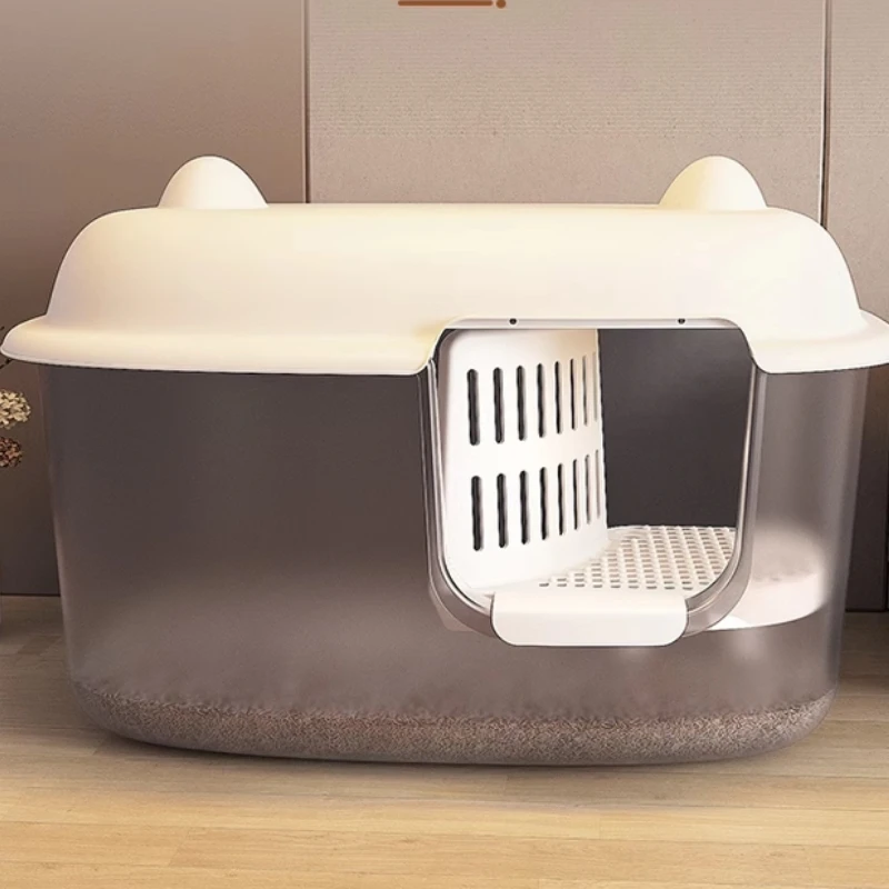 ‌Enclosed Litter Box Hallway,Jumbo Splash-Proof Toilet,Anti-Scatter Covered Tray,Plus-Size Cat Bathroom,Odor-Control Plastic Pan