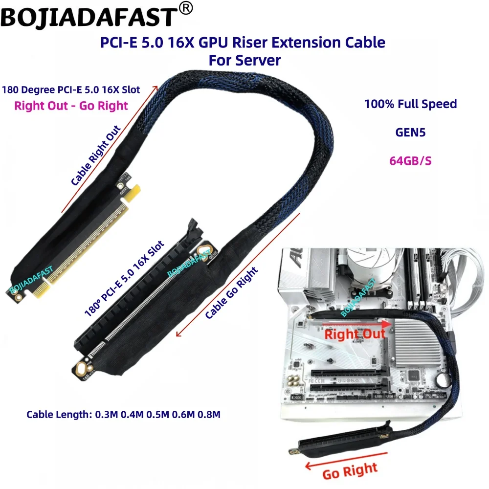 

PCI-E 5.0 16X to PCIe X16 Graphics Card GEN5 GPU Riser Extension Cable 64GB/S 0.4M 0.5M 06M 0.8M for AI Server RTX5090 A100 H100