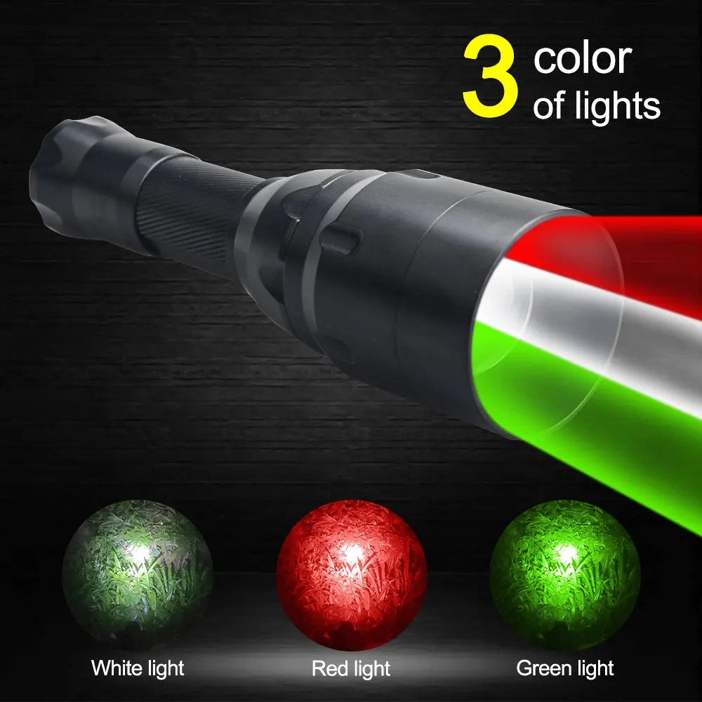 Hunting Flashlight White/Red/Green/IR 850nm Tactical 1-Mode Zoomable Torch Interchangeable Lamp Holder Torch Power 18650 Battery