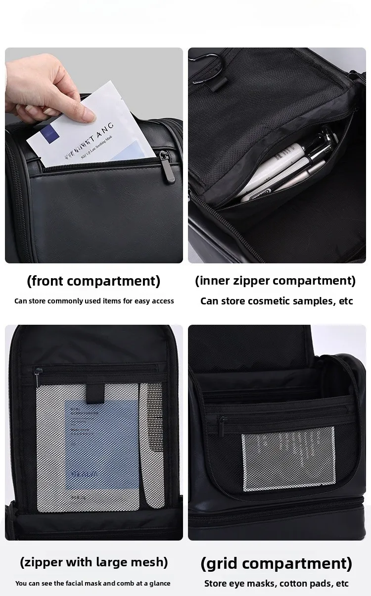 New Double-layer Hanging Large-capacity Men's Toiletry Bag, Business Travel Portable Dry and Wet Separation Cosmetic Storage Bag