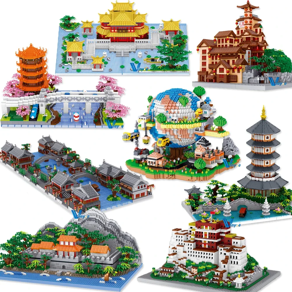 Global Village DIY Model Chinese City ErHai The Great Wall Mini Building Blocks Neuschwanstein Architecture Bricks Toys For Gift