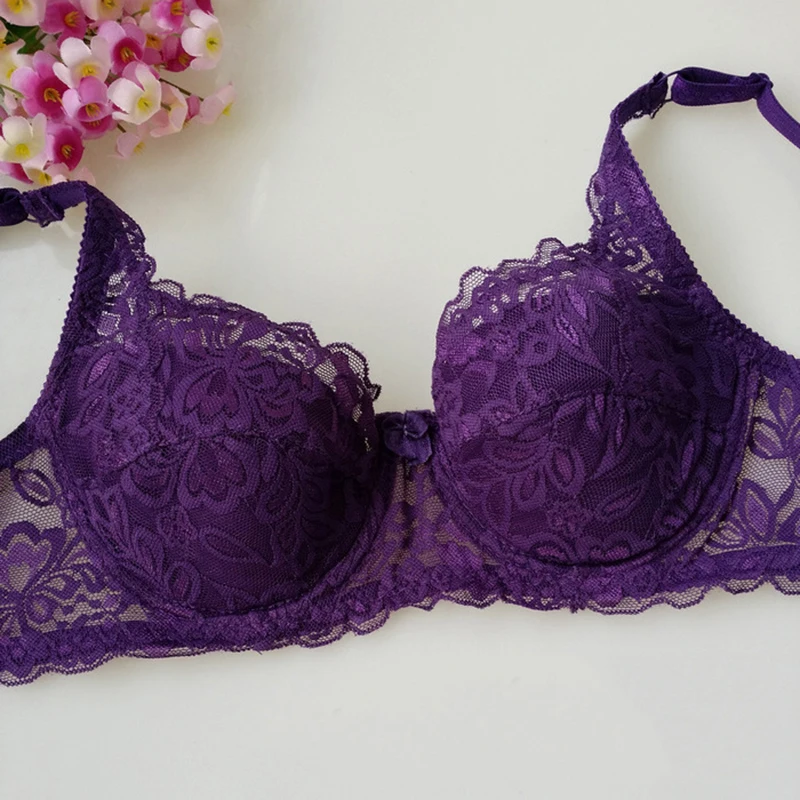 New Sexy Push Up Bra Deep V Brassiere Summer Thin Women Full Cup Underwear Lace Embroidery Flowers Lingerie