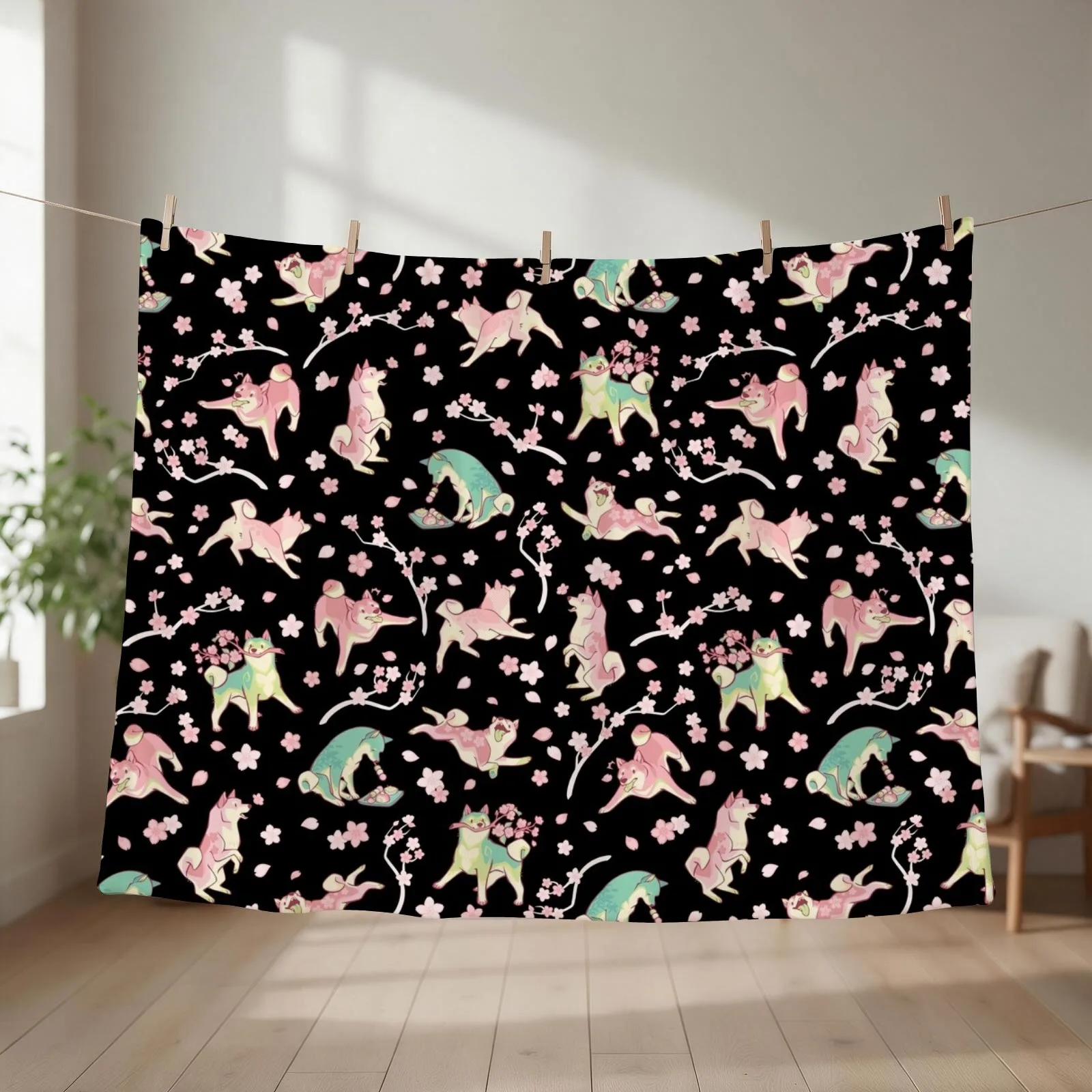 Shibakura & Matchinu in black Throw Blanket Furrys Moving Luxury Designer Furry Blankets