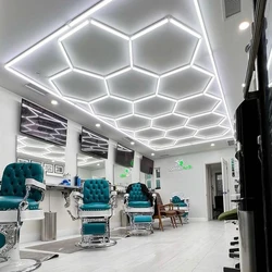 Salon fryzjerski siłownia oświetlenie sufitowe Led sześciokątne światło garażowe 110 V-240 V oświetlenie świetlne Led o strukturze plastra miodu do auto Detailing samochodu