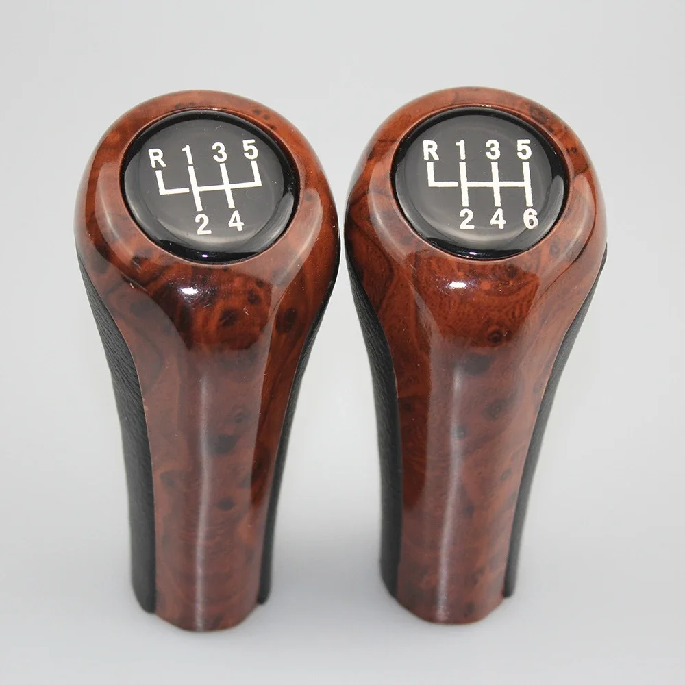 5 6 Speed Car Gear Shift Knob Lever Shifter Knob Wood Leather Gearstick Shifter Lever Fit For BMW E28 E30 E36 E38 E39 E46