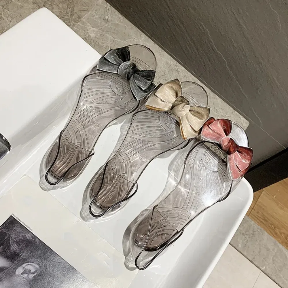 

Sweet Slippers Bling Jelly Sandals Anti Slip Transparent Slides Sandals Shoes Cover Toe Bow Flats Women Women