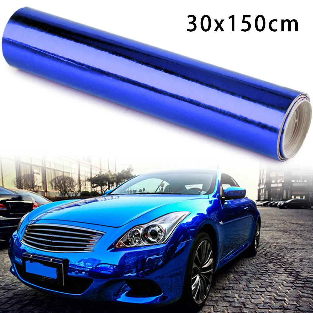

Dark Blue Glossy Chrome Vinyl Wrap Film Roll 150cmx30cm - Stretchable Car Sticker for Auto Truck Boat Mirror Trim
