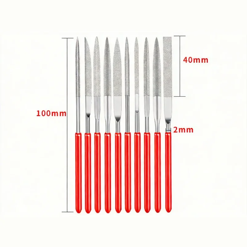 10Pcs 2×100mm Diamond Mini Needle File Set, Precision Hand Tool for Metal, Glass, Stone Polishing & Craft Carving