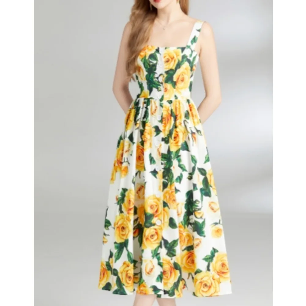 Sexy Backless Print Pleated Slip Dress A-line Chic sweet Casual basics Beach Vacation Women Summer Vintage bohemian Dresses