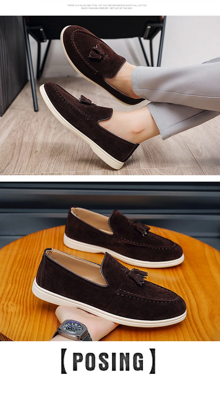 Autumn Men Flat Loafers 2025 Frosted Suede Flat Shoes Comfortable Non Slip Fashion Loafers Lightweight Outdoor Casual Shoes