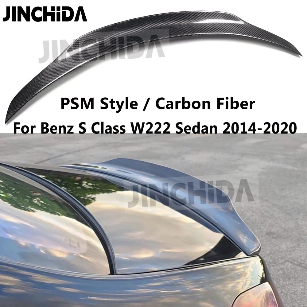 PSM Style Carbon Fiber Spoiler Trunk Boot Lip For Mercedes S Class W222 4-door Sedan 2014 -2020 S350 S400 S450 S500 S600