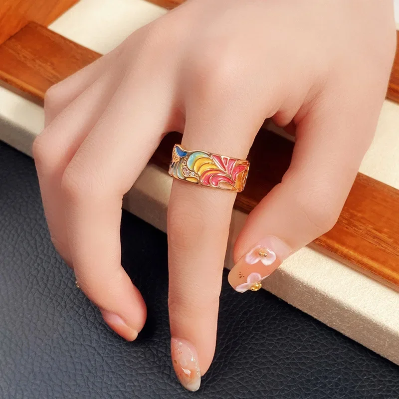 

Huaya Fresh Wild Colorful Enamel Flower Rings Female Accessories Gold Color Dazzling Zircon Rings New Fashion Tide