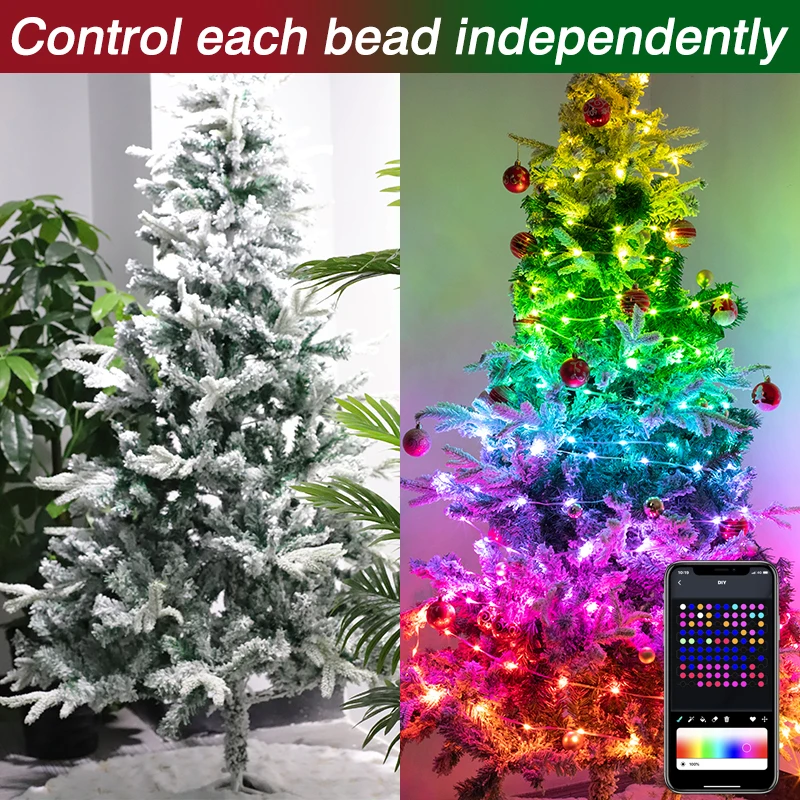 30M Smart Led Christmas Light String IP65 App Bluetooth Control Rgb Color Changing Fairy Lights Usb Powered Christmas Tree Decor