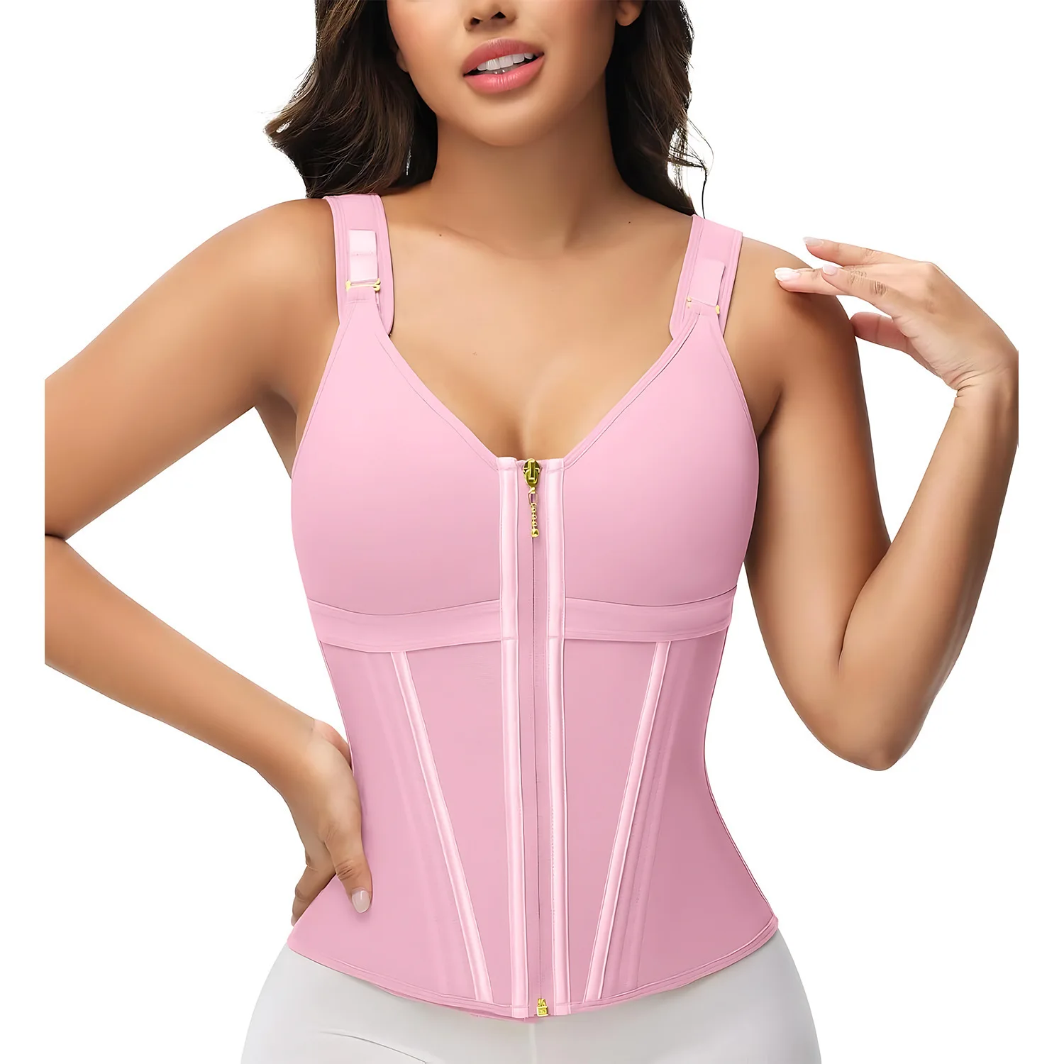 Women 15 Steel Bones Waist Trainer Vest Mesh Breathable Tummy Control Shapewear Slimming Body Shaper Underbust Vest