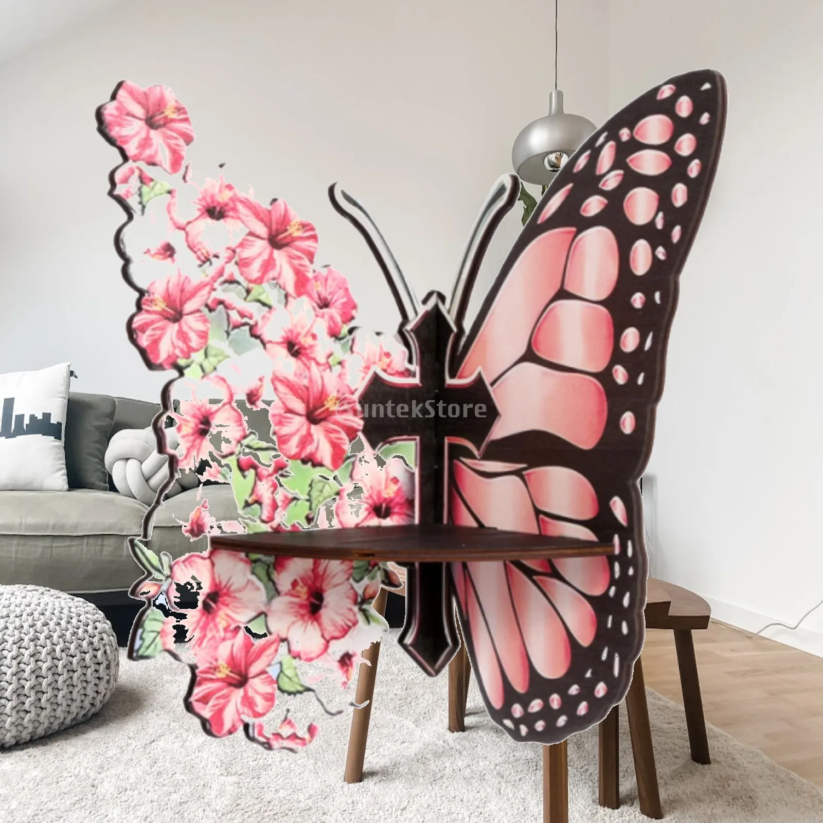 Butterfly Wall Display Shelf Wood Floating Corner Rack for Bedroom Decor and Small Bookshelf Storage