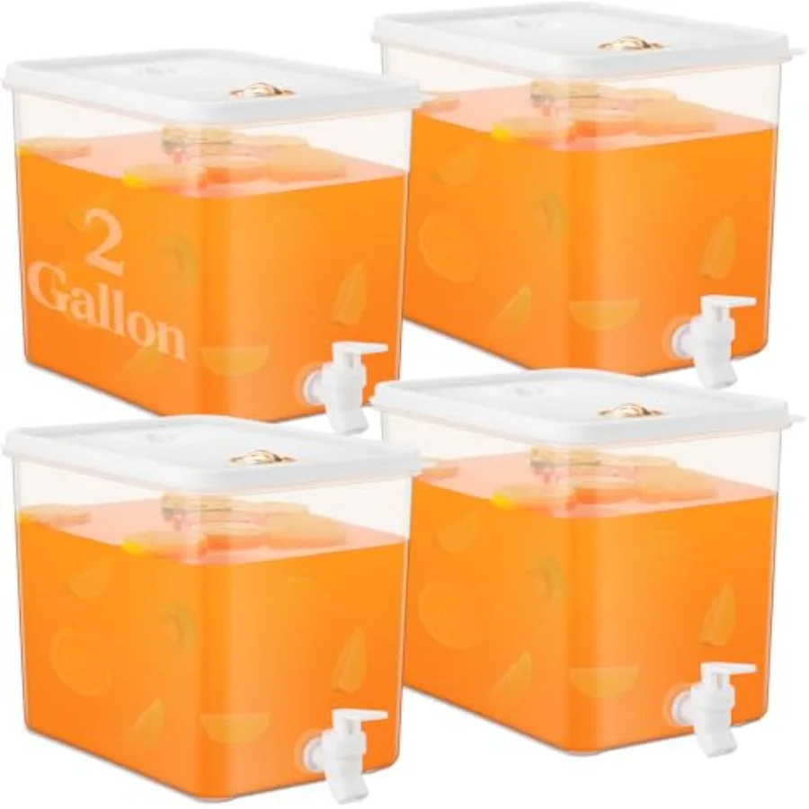 

4 Pack 2 Gallon Fridge Beverage Drink Dispenser with Spigot Leak-proof Lids Filter Screen Juice Container Sealed Plastic Lemona