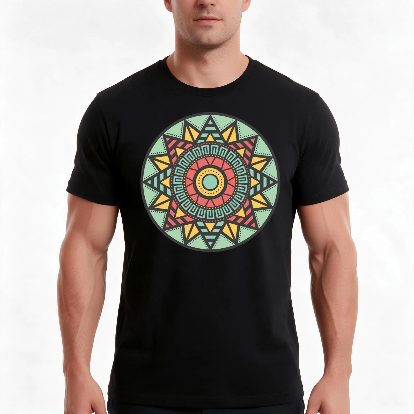 Aztec T-Shirt, Summer Casual Cotton Tee, Oversized Streetwear Tops, Vintage Graphic Print, Loose Fit Short Sleeve, 100% Cotton