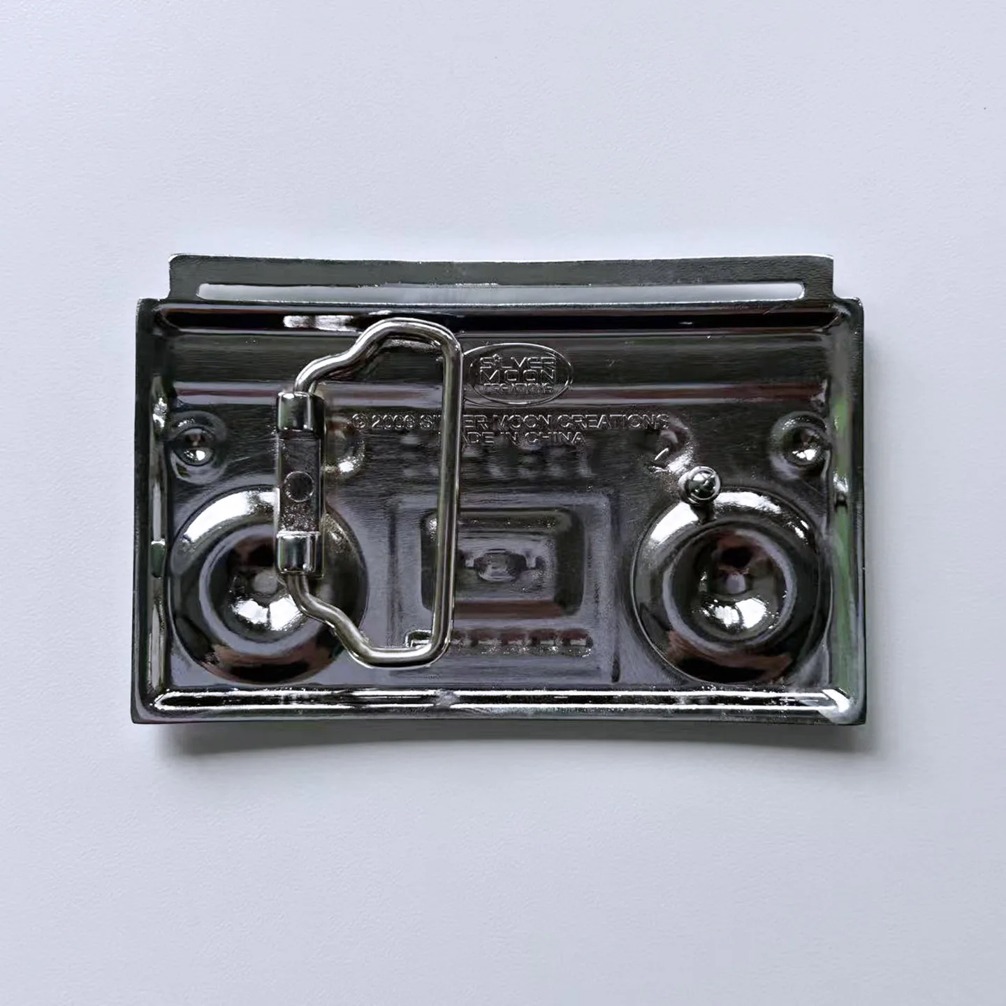 Bright Silver Enamel Tape Recorder Music Belt Buckle BUCKLE-MU027
