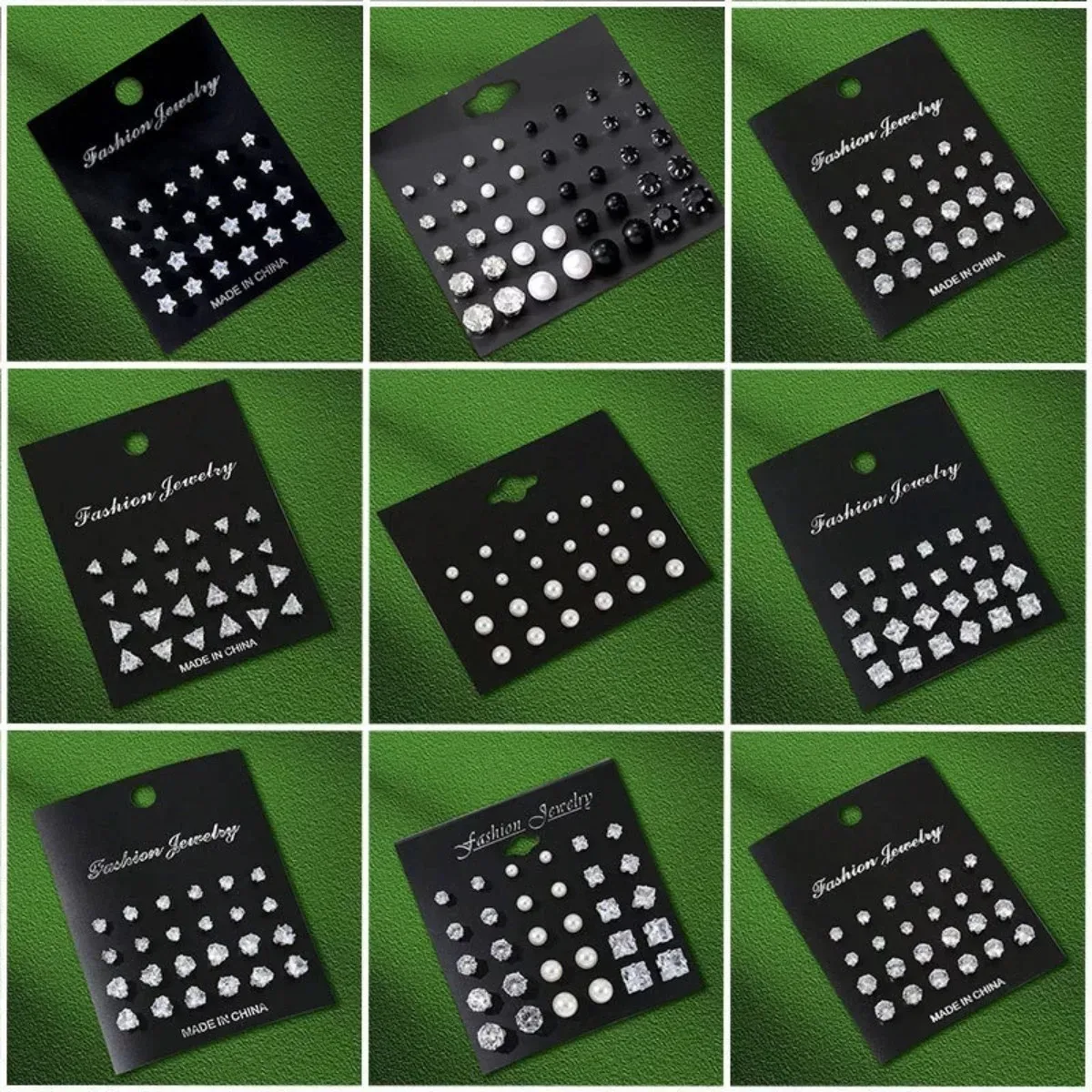 12 Pairs Set Stainless Steel Stud Earrings with Zircon Buds Round Earrings Unisex Fashion Jewelry Gifts