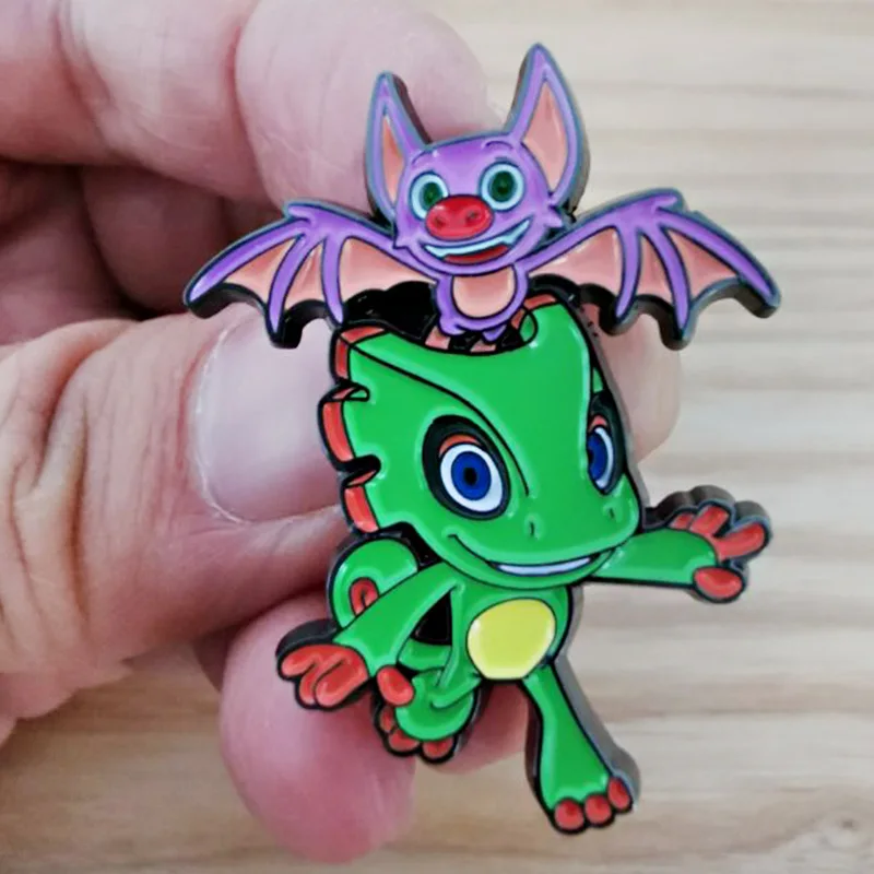 Funny Anime Lapel Pins Backpack Jeans Enamel Brooch Women Fashion Jewelry Gifts Green Dinosaur And Bat Cartoon Badges