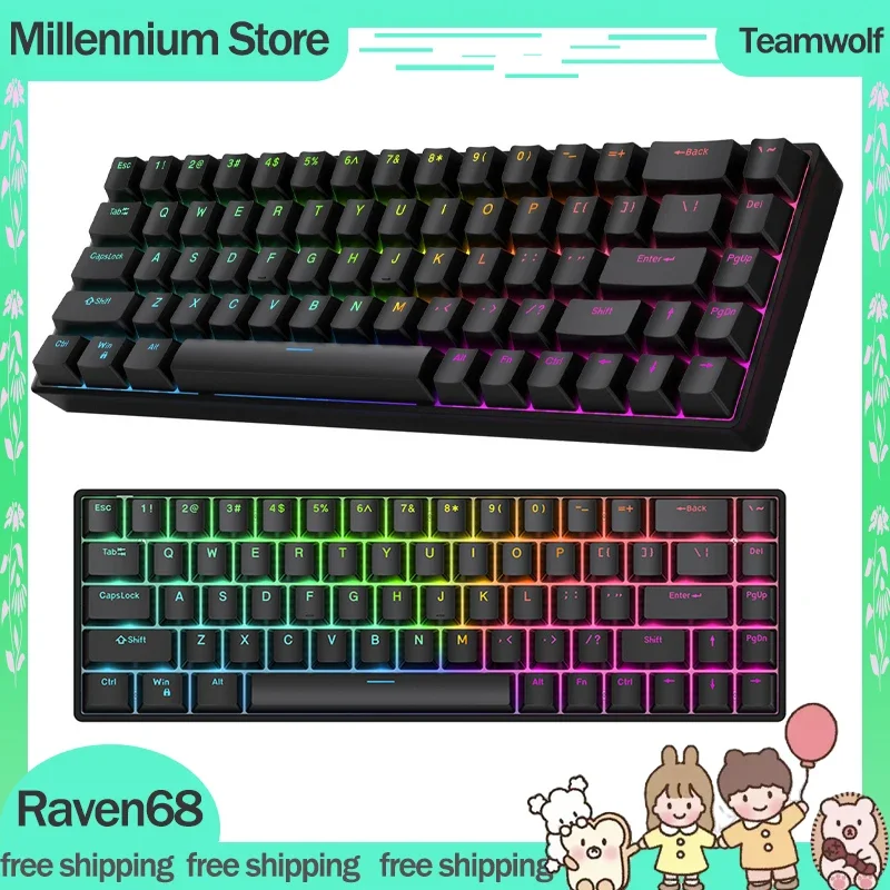 

Teamwolf Raven68 Magnetic Switch Keyboard Wired Mechanical Keyboards 68keys Quick Trigger Hot Swap Rgb Fps Office Gamer Keyboard