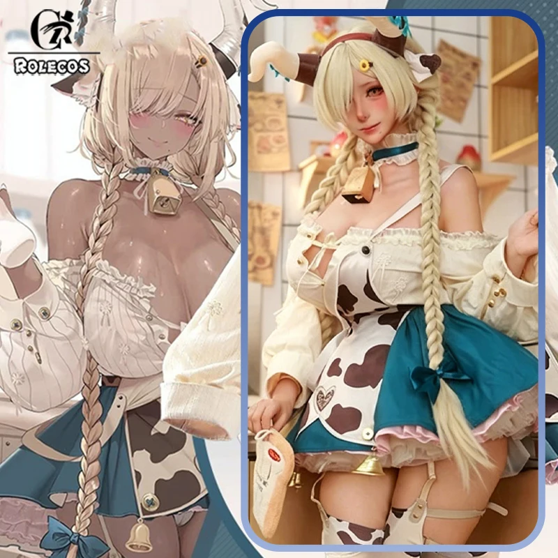 

ROLECOS Game Azur Lane Owari cow Cosplay Costume Sexy Maid Dress Full Set Women Halloween Carnival Party Role Play Outfit
