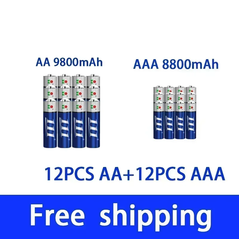 AAA + AA rechargeable AA 1.5V 9800mah - 1.5V AAA 8800mAh alkaline battery flashlight toy watch MP3 player, free delivery