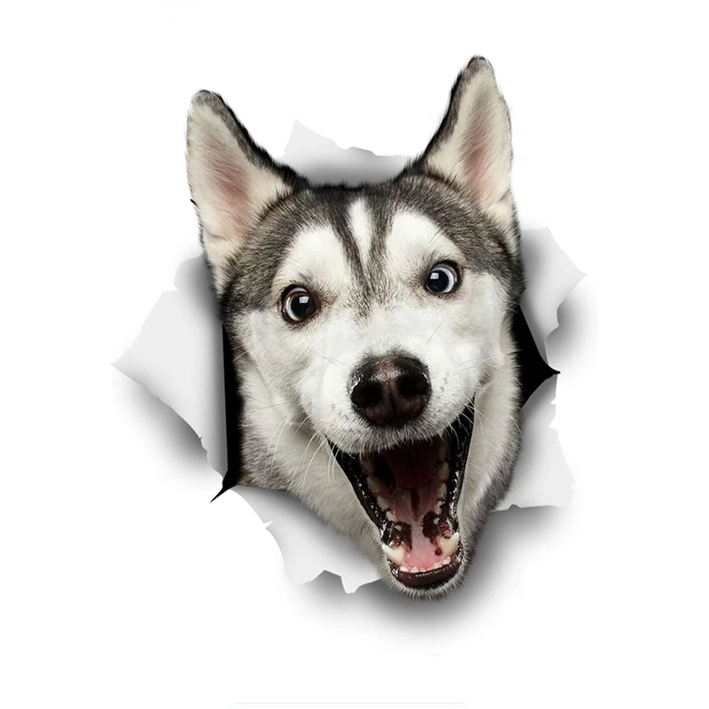 Y410# Cute 3D Dog Stickers Happy Husky Kawaii Car Stickers Scratch-Proof Car Styling Car Accessories Vinyl Decal