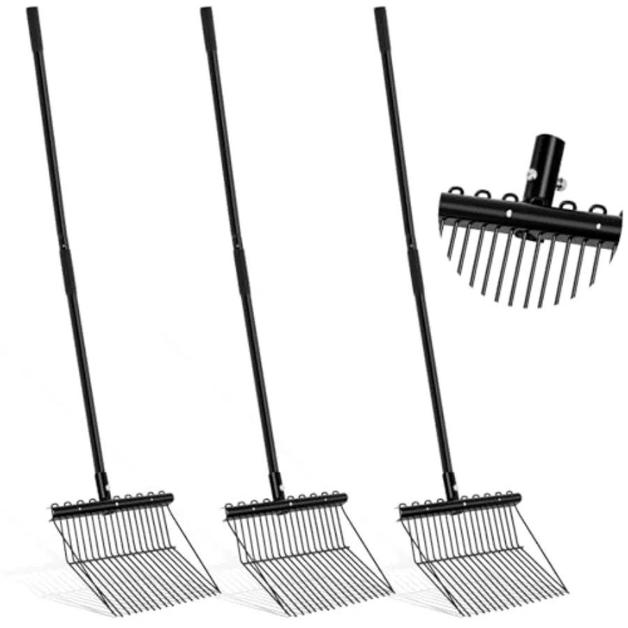 

3 Sets Metal Manure Fork with Long Metal Handle Pitch Fork Manure Rake Heavy Duty Muck Rake for Gardening Horse Stall Stable Gr