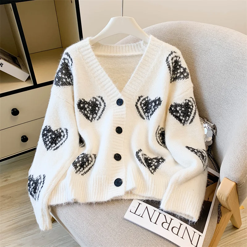 

Autumn Winter Vintage Patchwork Loose Festival Sweaters For Women Long Sleeve Single Breasted Cardigans Knitted Tops Streetwear