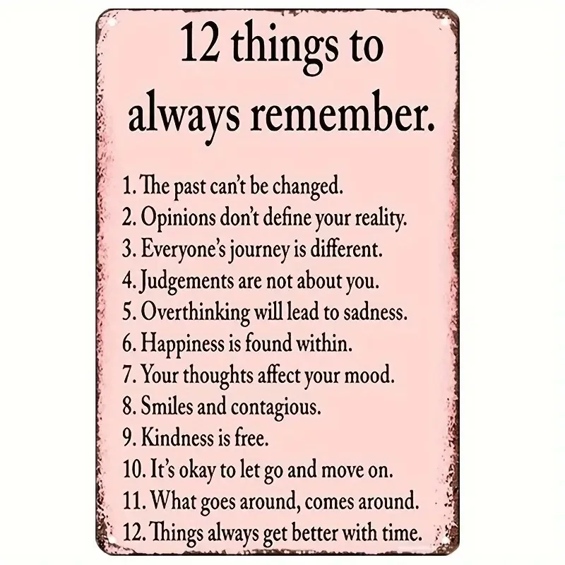 1pc Vintage-Inspired Motivational Metal Aluminum Sign- 12 Important Reminders Rustic Wall Art Featuring An Inspirational Quote