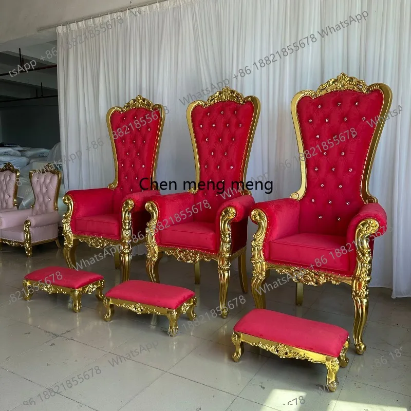 

European Solid wood frame wedding king chair with armrest live stream image wedding chair Increase height high back chair