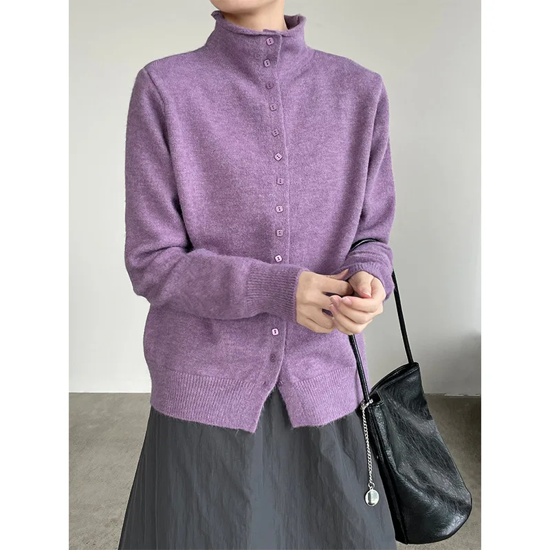 Women's Slimming Half Turtleneck Knitted Cardigan - Winter Style