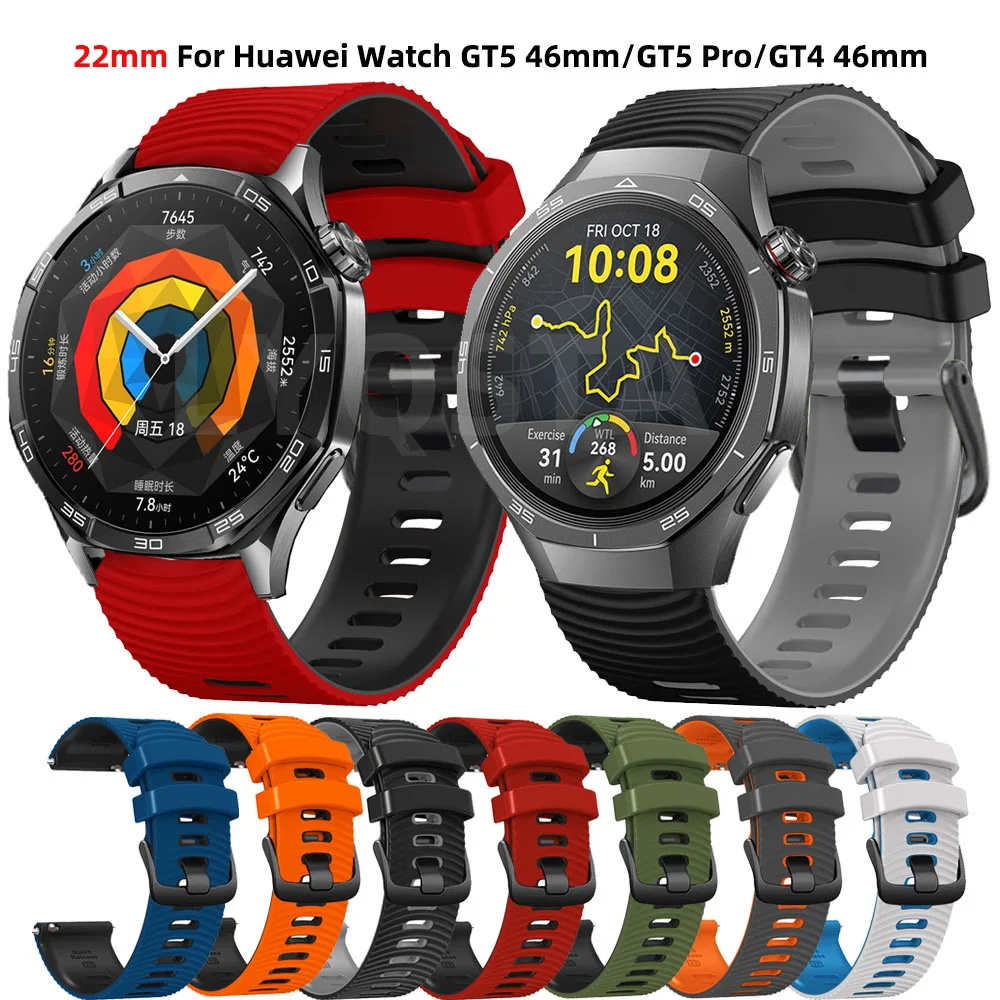 

22mm Sport Silicone Watch Strap For Huawei Watch GT 4/GT 5 Pro 46mm GT3/Ultimate Smart Watch Replacement Wristband Bracelet Belt