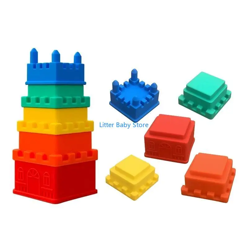 

N80C Soft Silicone Blocking Castle 5 Tiers Interactive Toddlers Gifts
