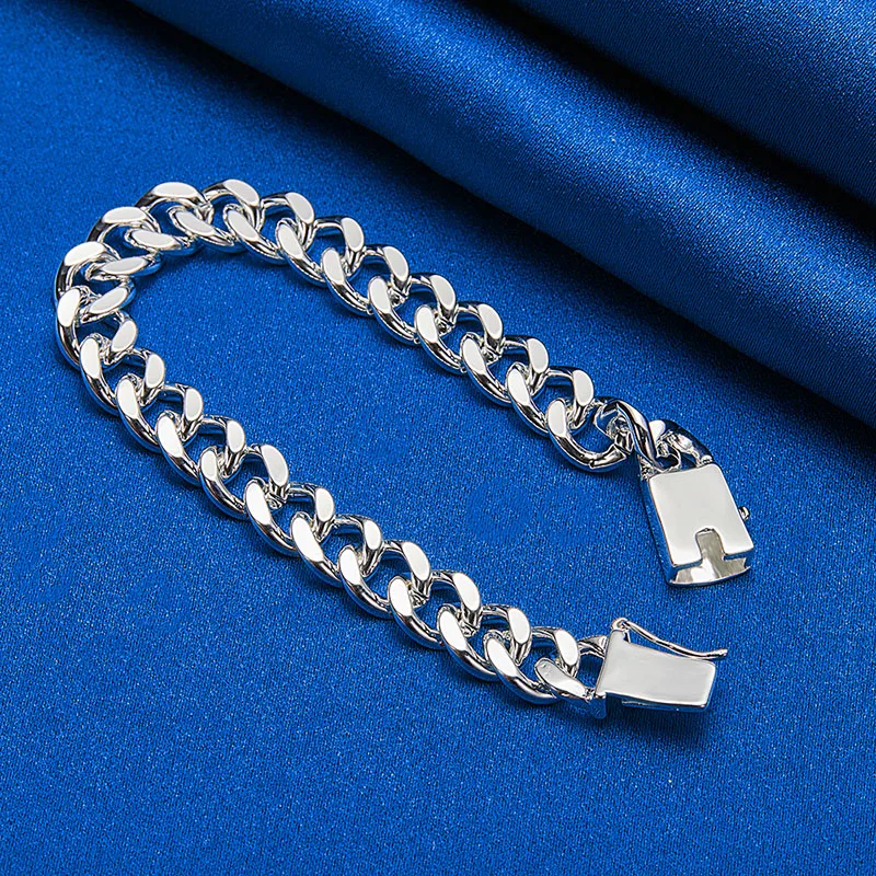 Pulsera de cadena cubana de Plata de Ley 925 de 10MM y 8 pulgadas para hombre y mujer, abalorio de moda, accesorios de joyería de regalo