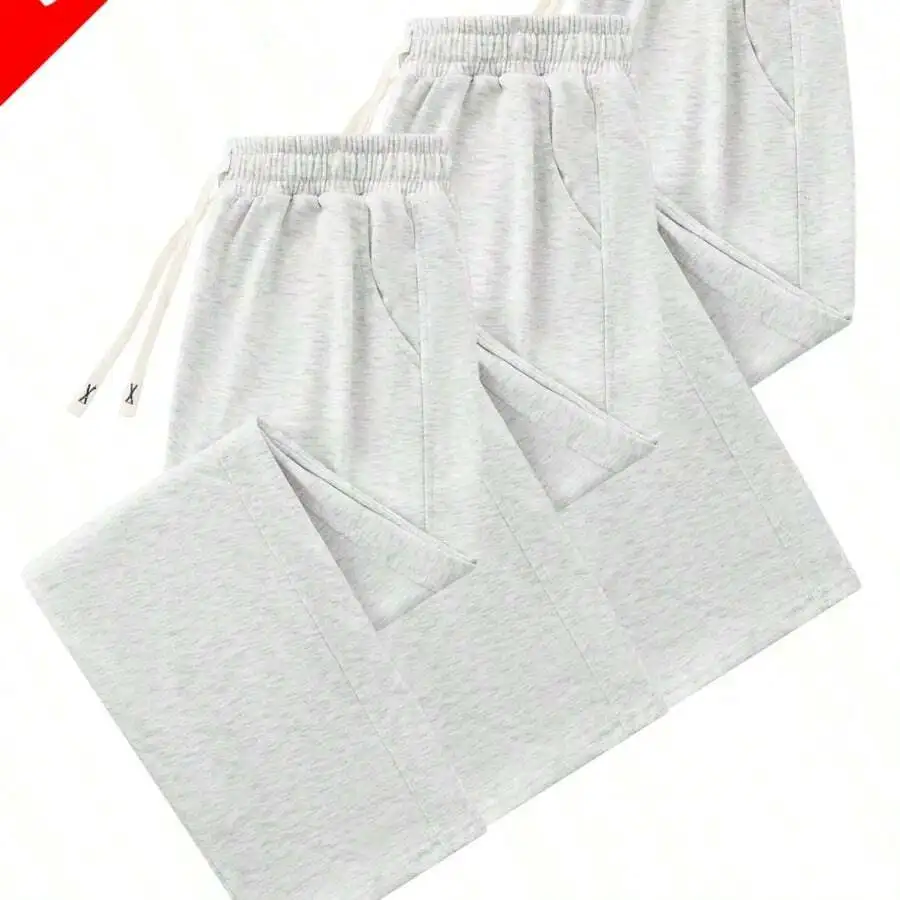 

3 Pcs Mens Loose Fit Jogger Pants With Elastic Drawstring Waist Mid Rise Straight Leg Knit Sweatpants For Gym Running Sports