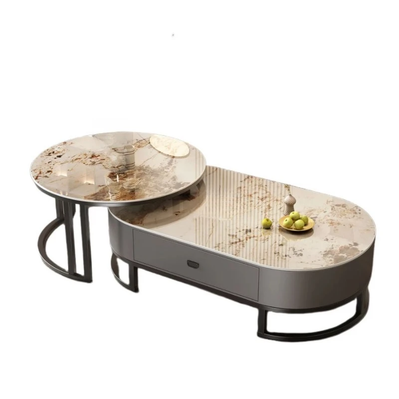 Deluxe Convertible Burnt Stone Countertop Coffee Coffee Table Side Table Set 2-piece Set