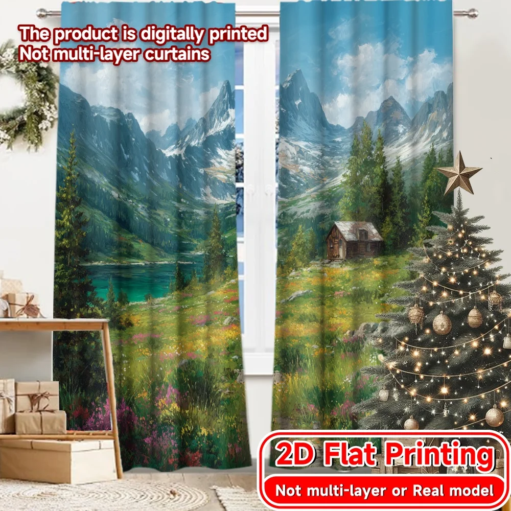 2D Flat Printing,2pcs Alpine Serenity Chic Creative Curtains Durable Polyester Curtains Home Decor Decorative for Bedroom Living