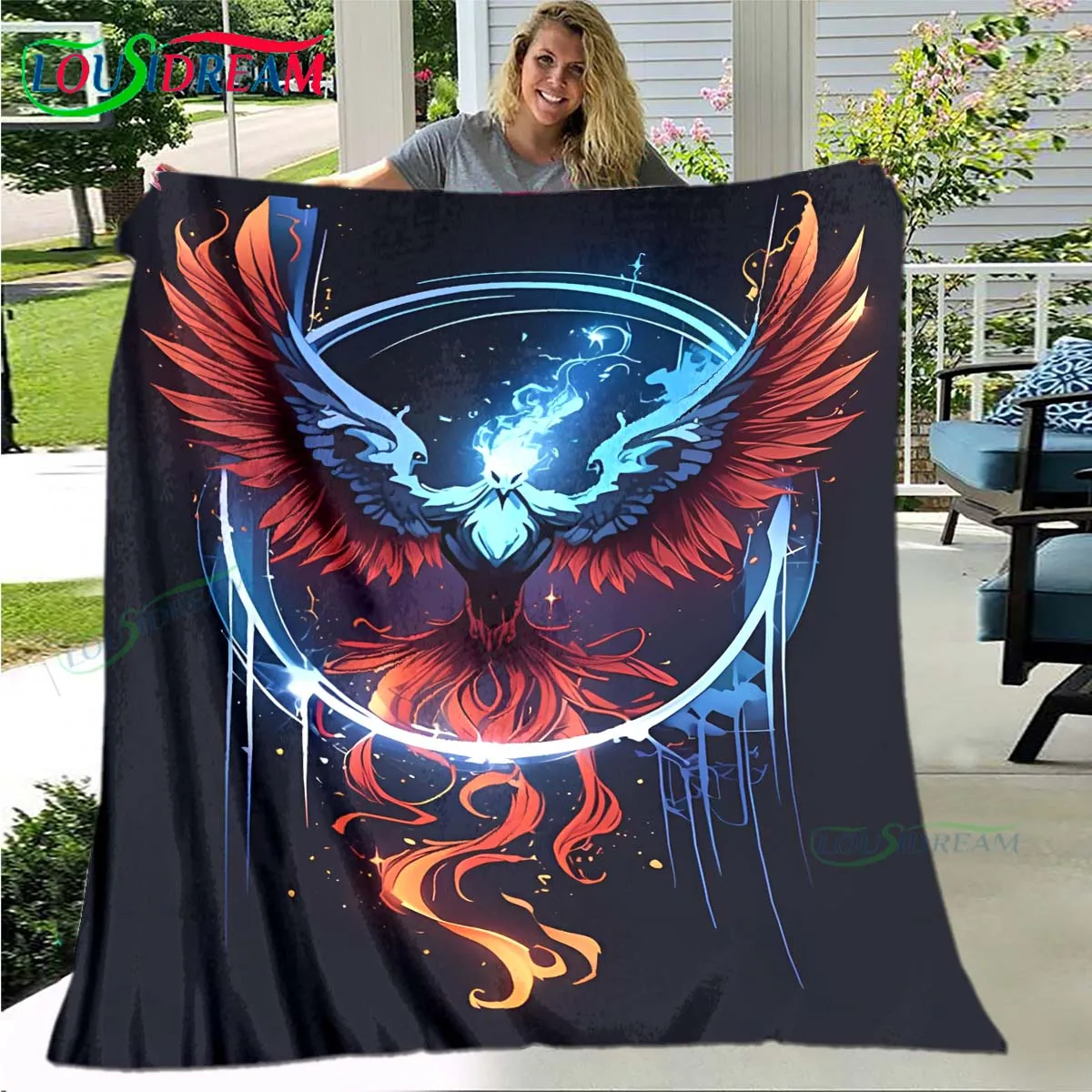 

3D Popular Mythical Beast Phoenix Blanket,Flannel Throw Blanket for Home Bedroom Bed Sofa Picnic Office Hiking Leisure Nap Gift