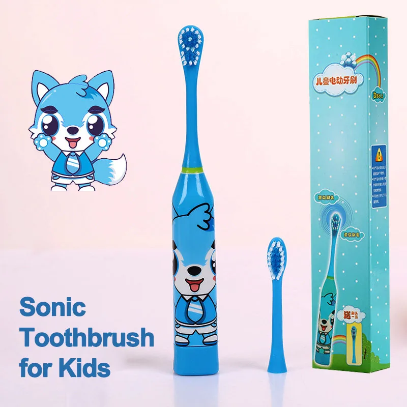 Sonic Tooth brush for Kids Children Electric Toothbrush Cartoon Pattern with Tooth Brush Head AA Battery Powered Ultrasonic