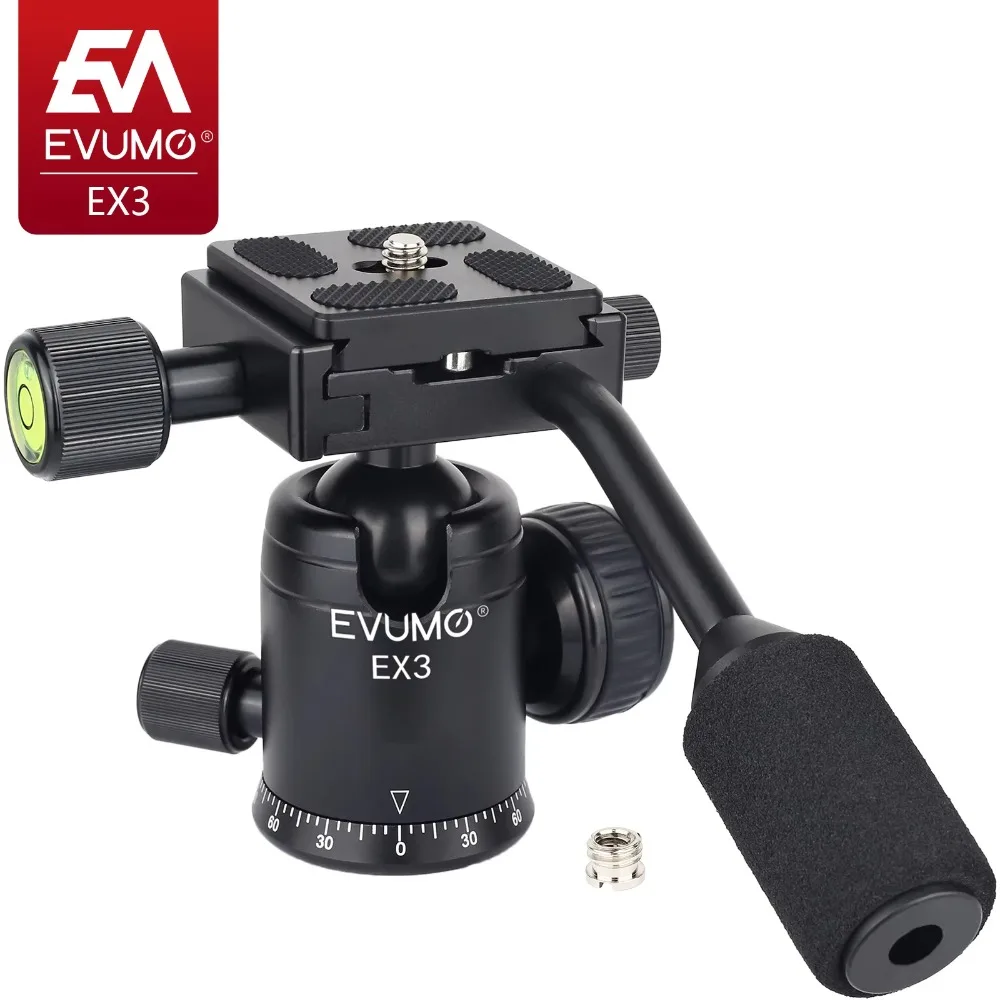 

EVUMO Tripod Ball Head Handle 360° Rotating Panoramic Ballhead with Q.R Plate for Tripod DSLR Camcorder Telescope Max Load 10kg