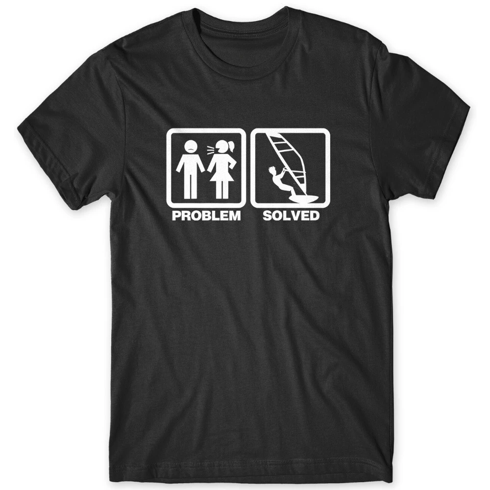 Problem Solved Windsurfing Graphic T Shirts Mens Funny Unisex T-Shirt Windsurfer Gift Tee for Men Women Casual Wear