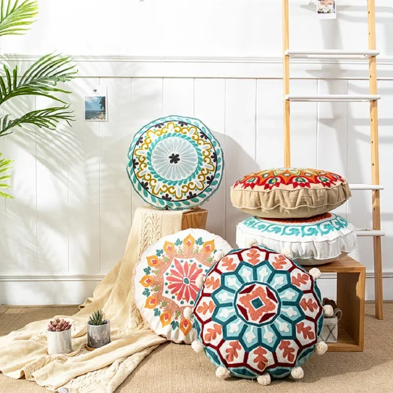 45Cm Floor Pillowcase Round Bohemian Floral Moroccan India Cotton Pillow Cover Pouf Home Decor Sofa Window Hotel Cushion Cover