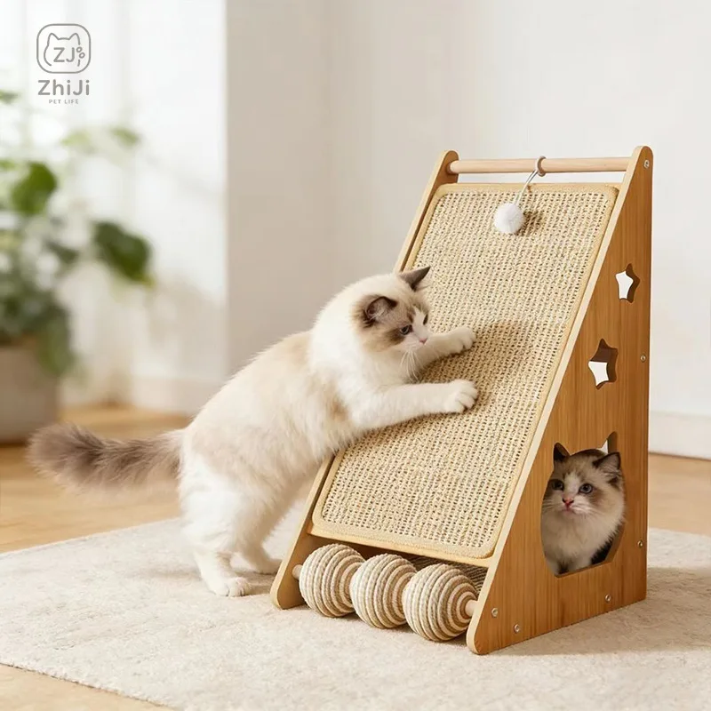 Non-Shedding Vertical Sisal Cat Scratching Post, Cat Board Scratcher with 3 Sisal Balls for Indoor Cats, Reliable Wall Mounting
