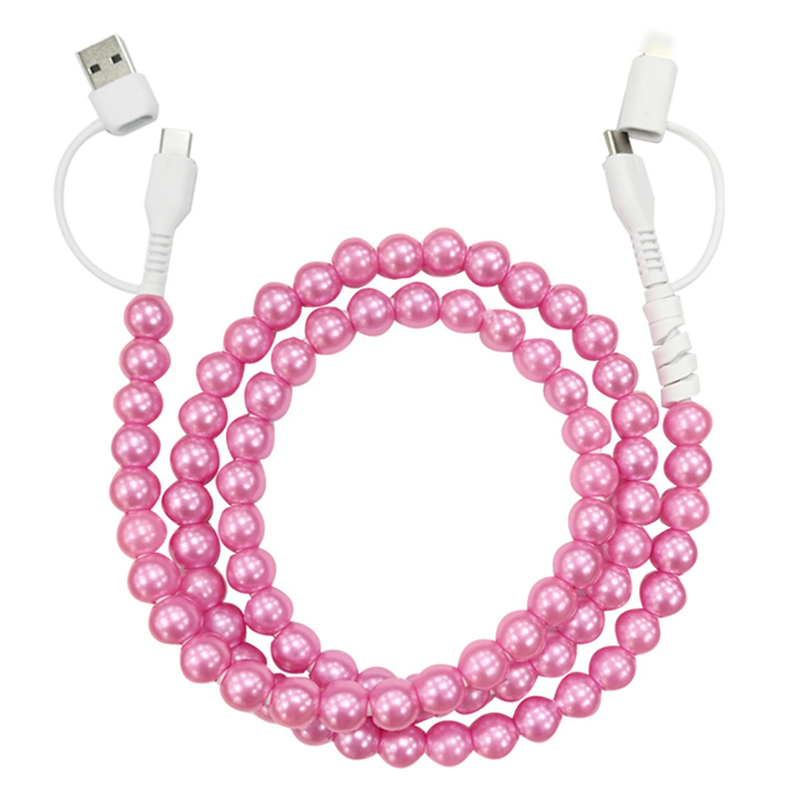 ABS Colored Beads Data Cable 2-to-2 PD Fast Charging Dual-purpose Type-C to IP Dual USB Charging 4 in 1Multi USB Data Cable