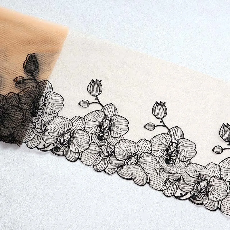 

32 ярда, черная цветочная вышивка, кружевная бейка, юбка, подол, нижнее белье, швейное ремесло, сделай сам, ткани для одежды, кружевные украшения