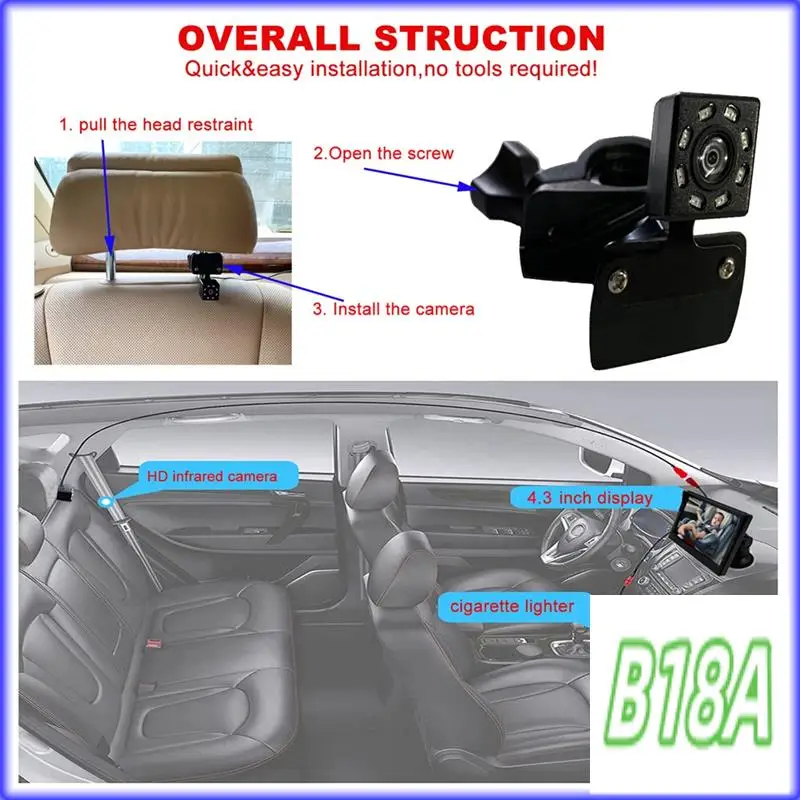 

H5-Baby Car Camera, Baby Car Rearview Mirror, 4.3 Inch Baby Car Monitor, Baby Car Seat Rearview Mirror Camera, Observe Baby