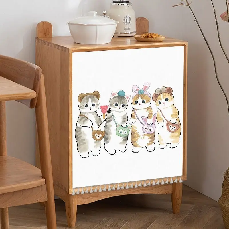 VIKAMA Cat Closet Curtain Four Kitten Bear Bunny Ear Print Cabinet Cover For Bedroom Kitchen Living Room Kids Room Decor