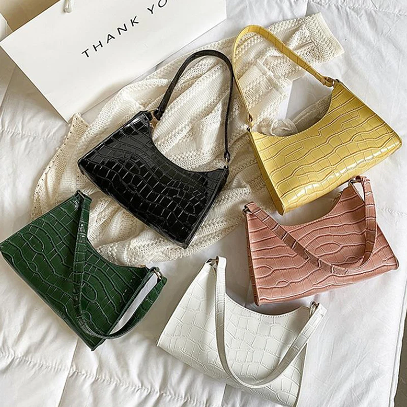 Bolsos de hombro con patrón de piedra para mujer, bolso cuadrado pequeño para axilas, bolso de tendencia de cuero PU